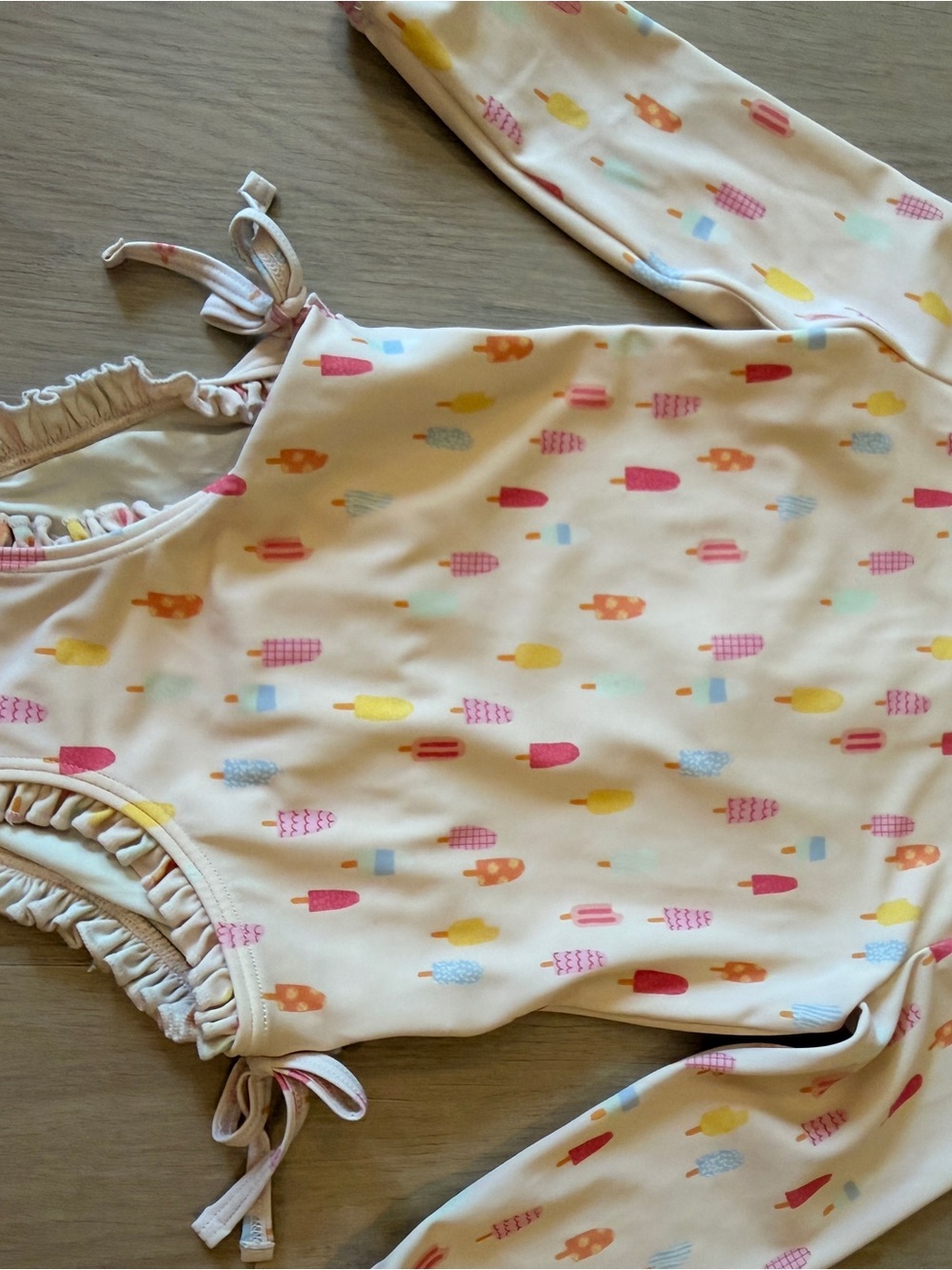Quince Kids Swim Rashguard in Cream with Pink, Yellow & Blue Popsicle Print